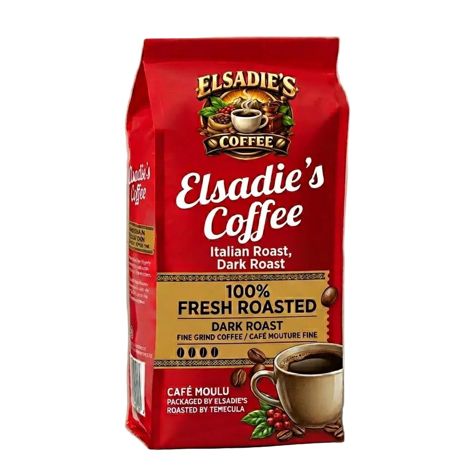 Elsadie's Coffee package on a gray background